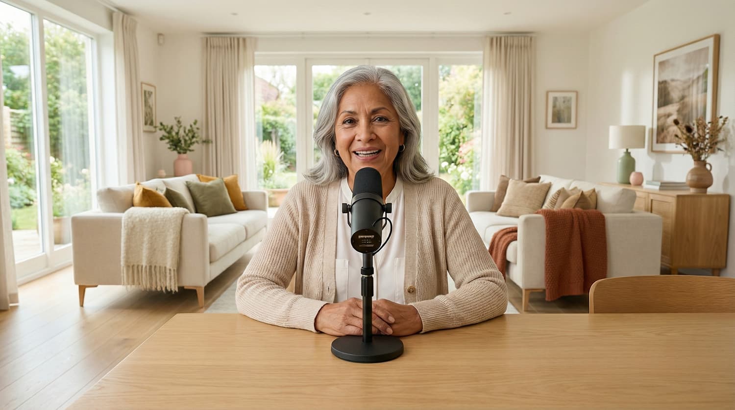 Woman doing Telloom interview with microphone